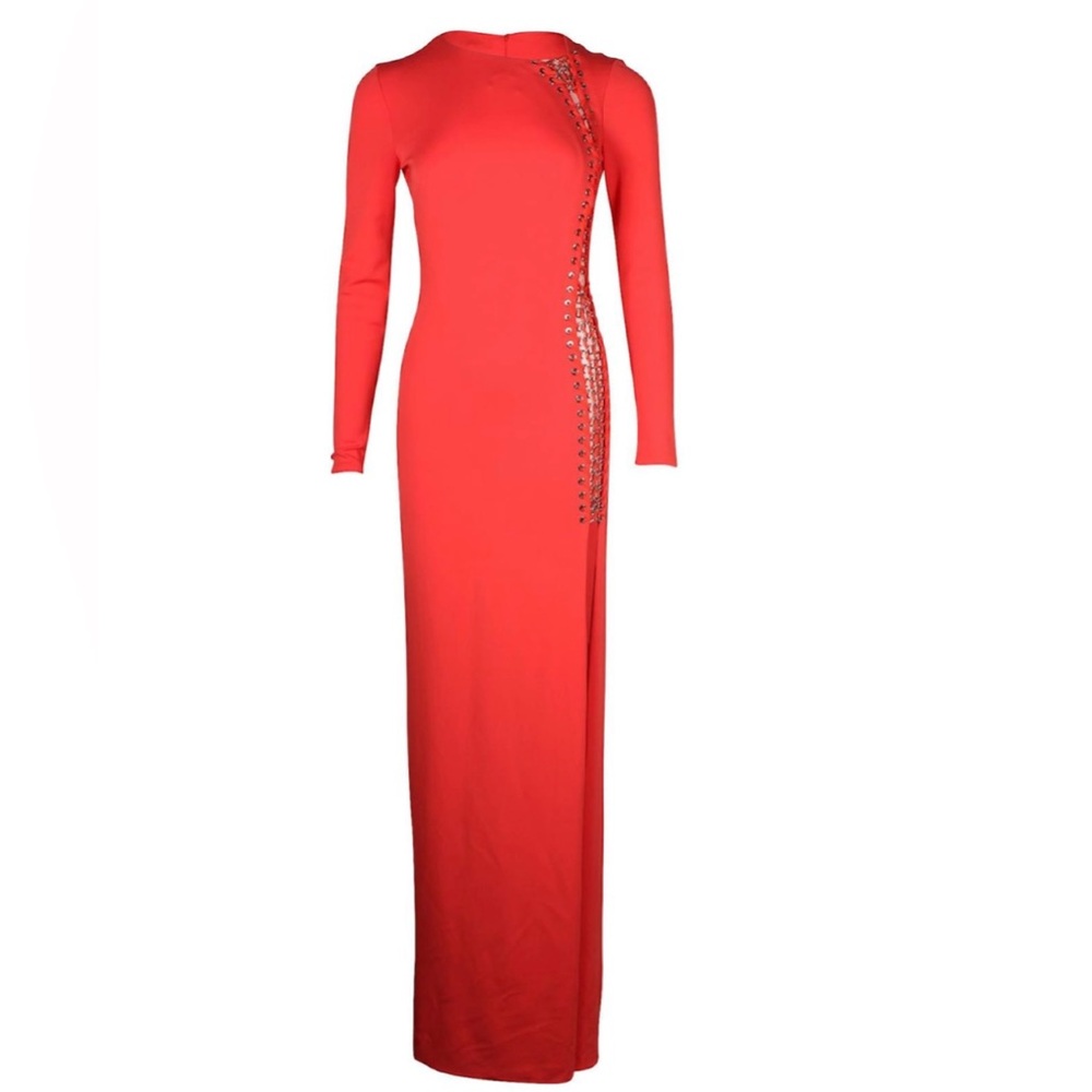 Brand New Emilio Pucci Side Chain Link Maxi Dress in Coral Viscose.